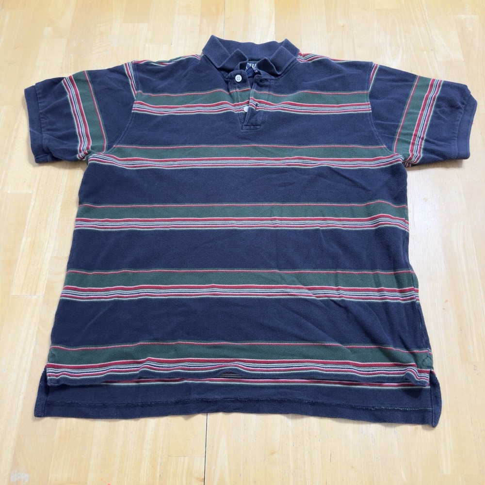 Chaps Ralph Lauren Men's Polo Shirt Navy Blue Striped Short Sleeve Sz Large